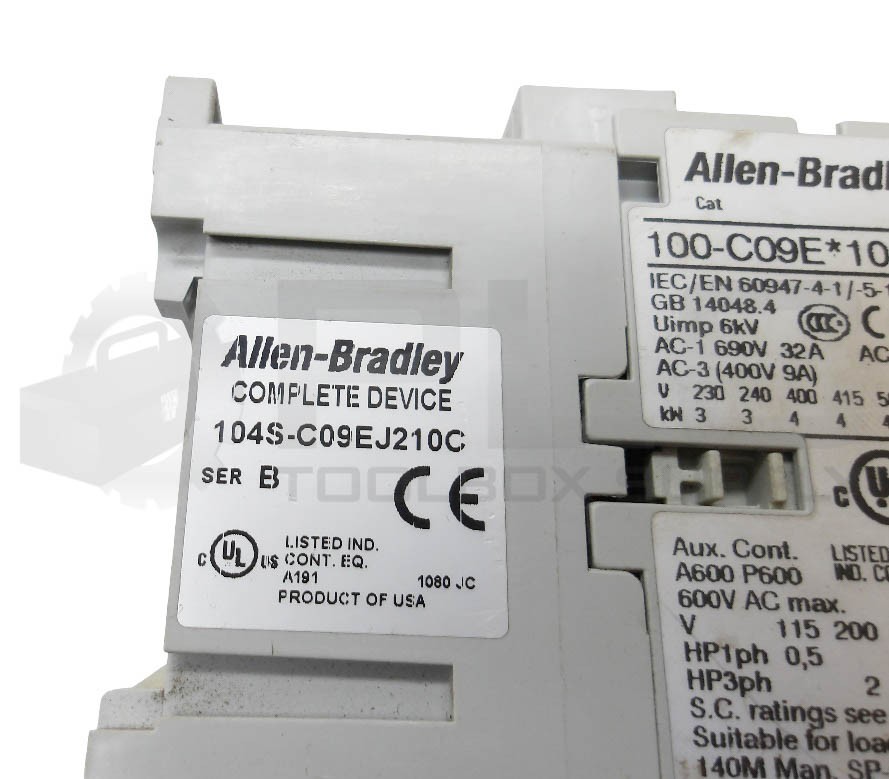 ALLEN BRADLEY 104S-C09EJ210C /B CONTACTOR W/ (2) 100-C09E*10 /A W/ (2) 100S-F /B