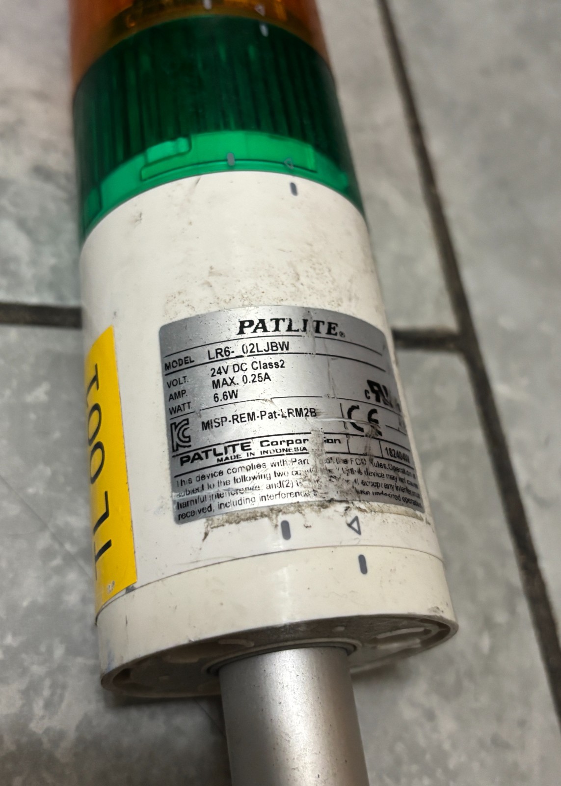 PATLITE STACK LIGHT LR6-02LJBW 24VDC 0.25A 6.6W RED/AMBER/GREEN