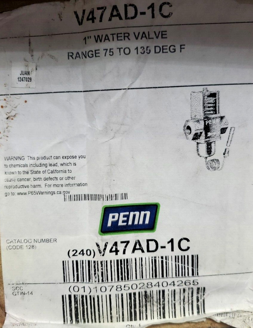 JOHNSON CONTROLS V47AD-1C, 1″ WATER VALVE 75-135 DEG V47AD1C,
