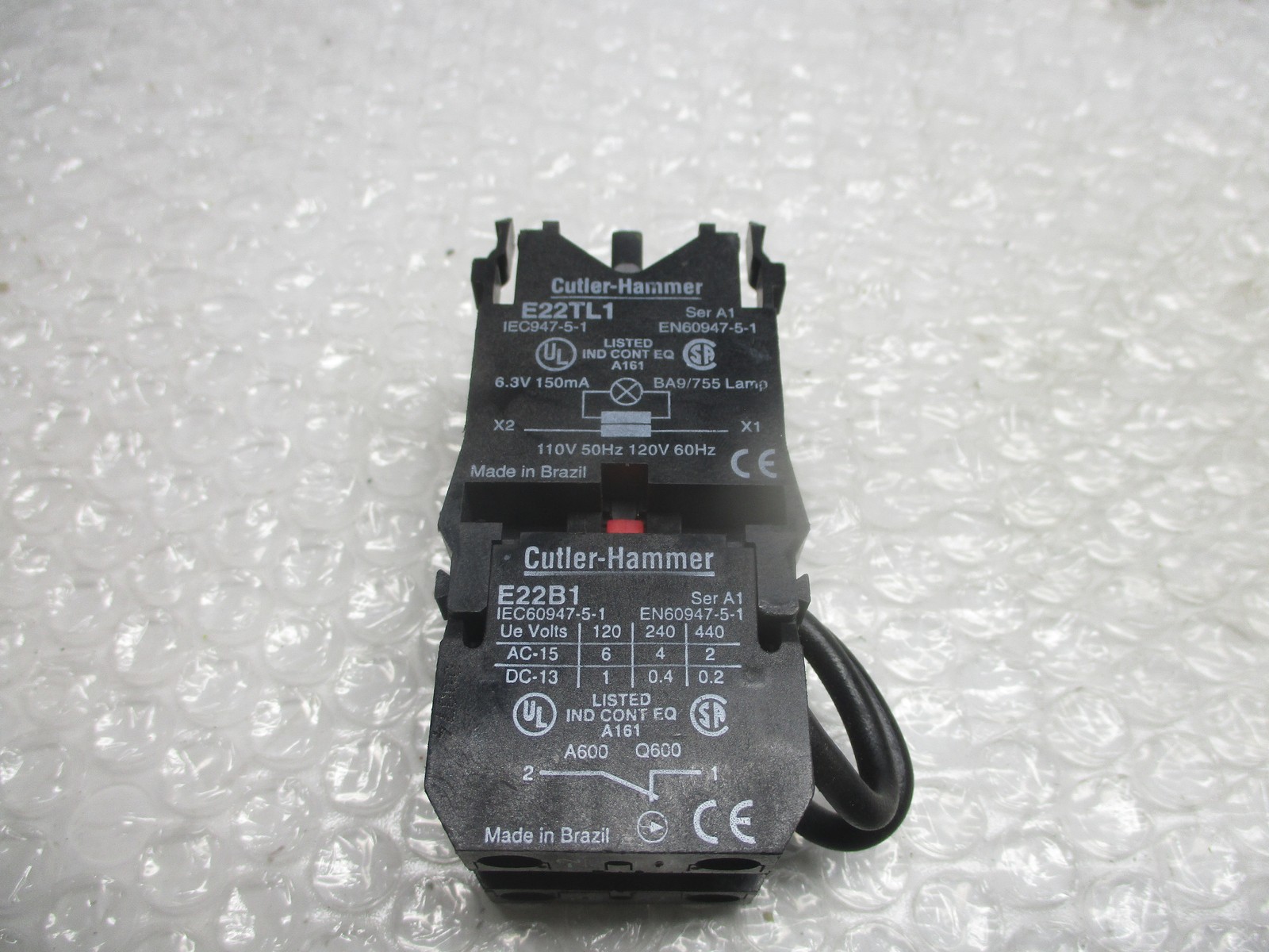 CUTLER HAMMER E22TL1 SER. A1 TRANSFORMER UNIT W/E22B1 CONTACT BLOCK NSNP