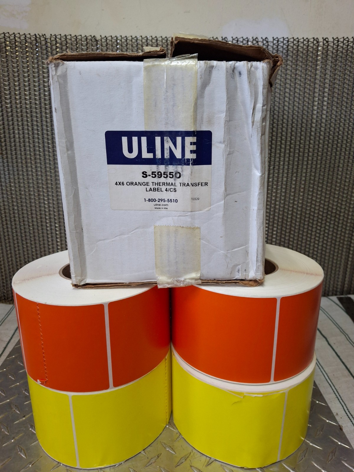 Uline S-59550 4 x 6 Thermal Label Orange Yellow High-Visibility Tape