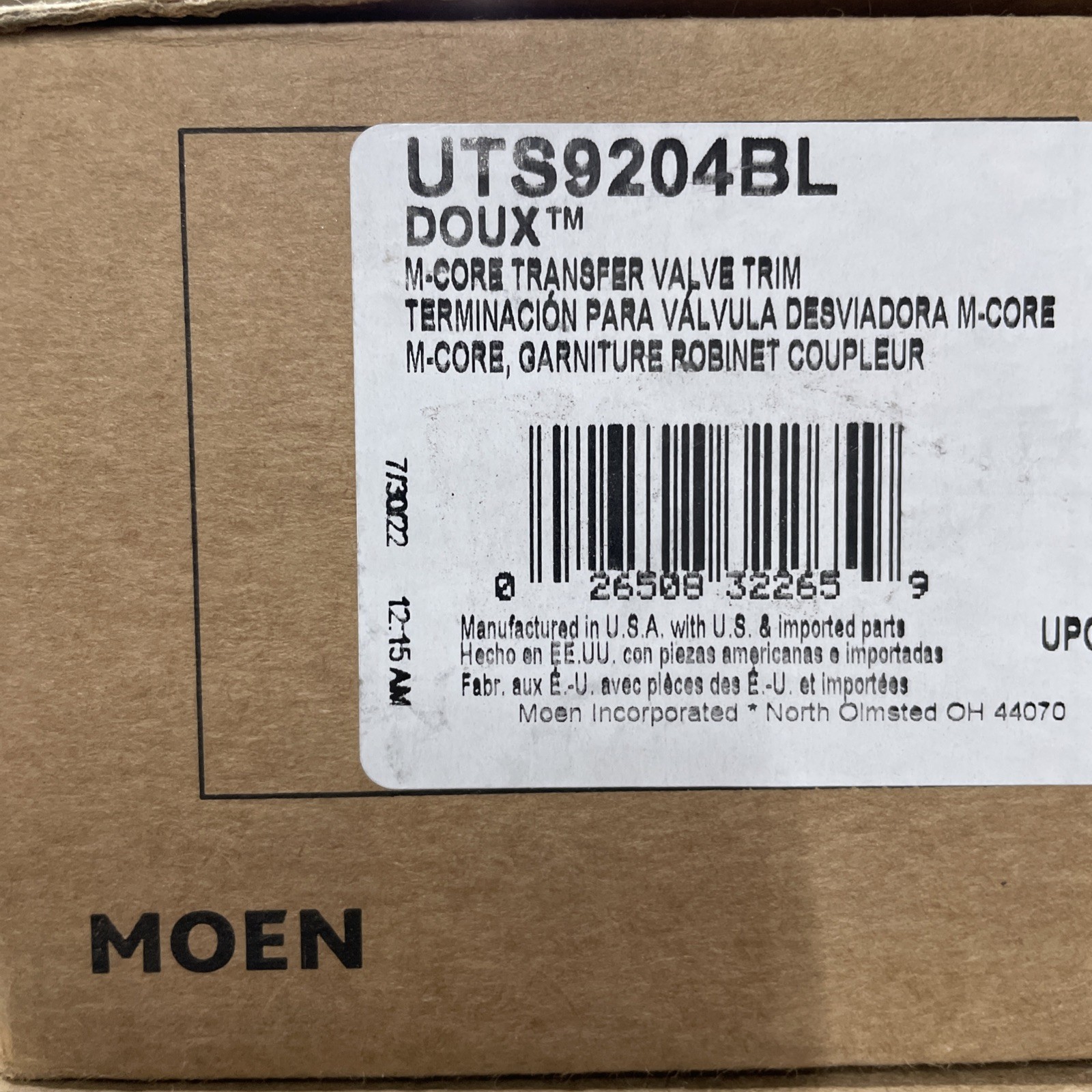Moen UTS9204BL Doux Single Handle Diverter Valve Trim in Matte Black