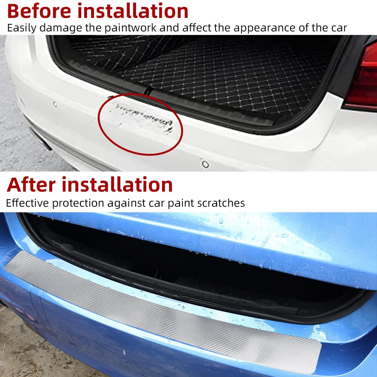 Car Rear Bumper Protector Guard, Anti-Scratch Carbon Fiber Trunk Door Sill Pr…