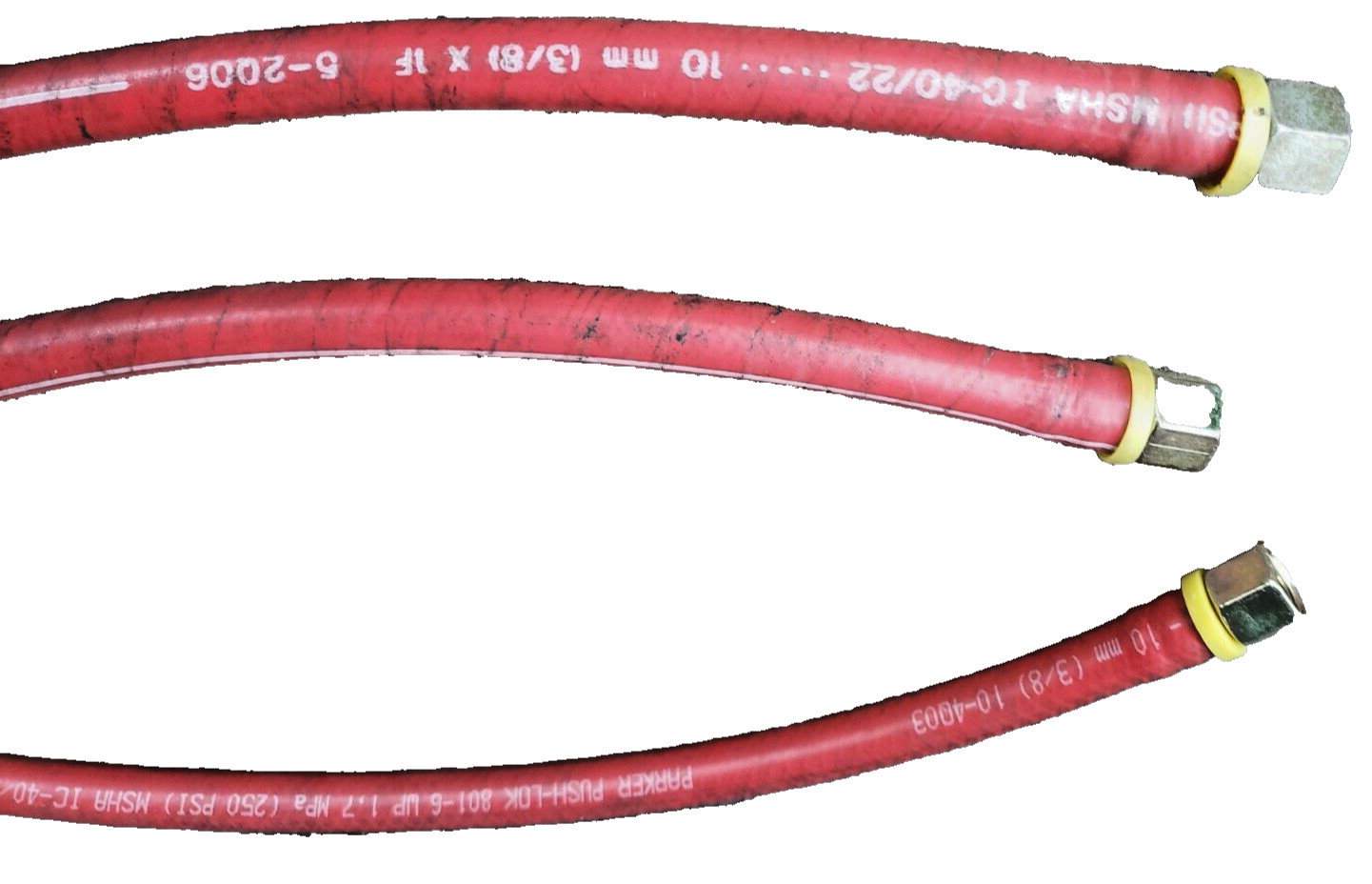 (3) PARKER PUSH-LOK 801-6WP 1.7 MPA, 3/8″ x 17″ Hose Assembly FEMALE JIC 250PSI