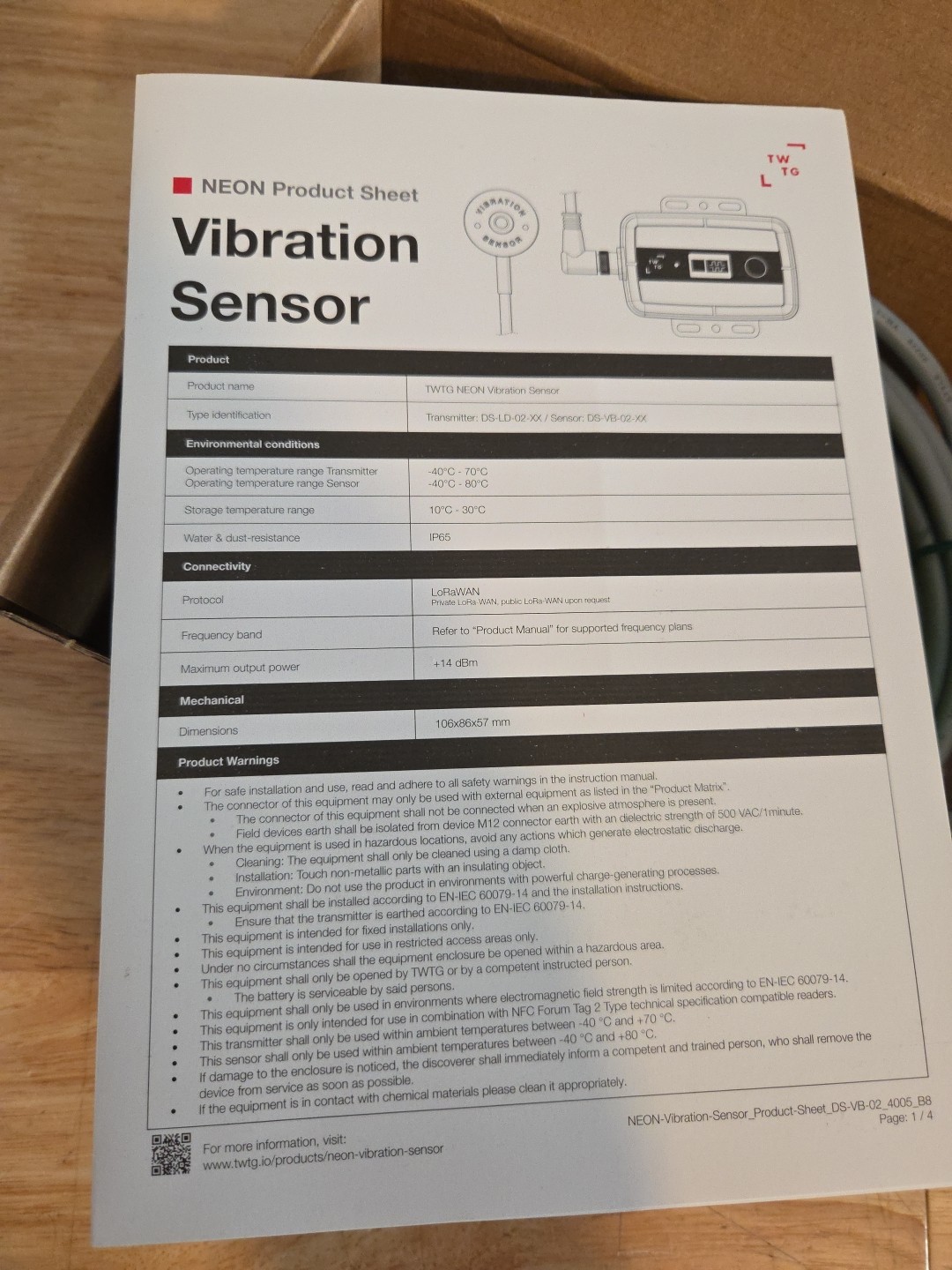 TWTG NEON VIBRATOR SENSOR VB0225AC02460 DS02B -40°C – 70°C