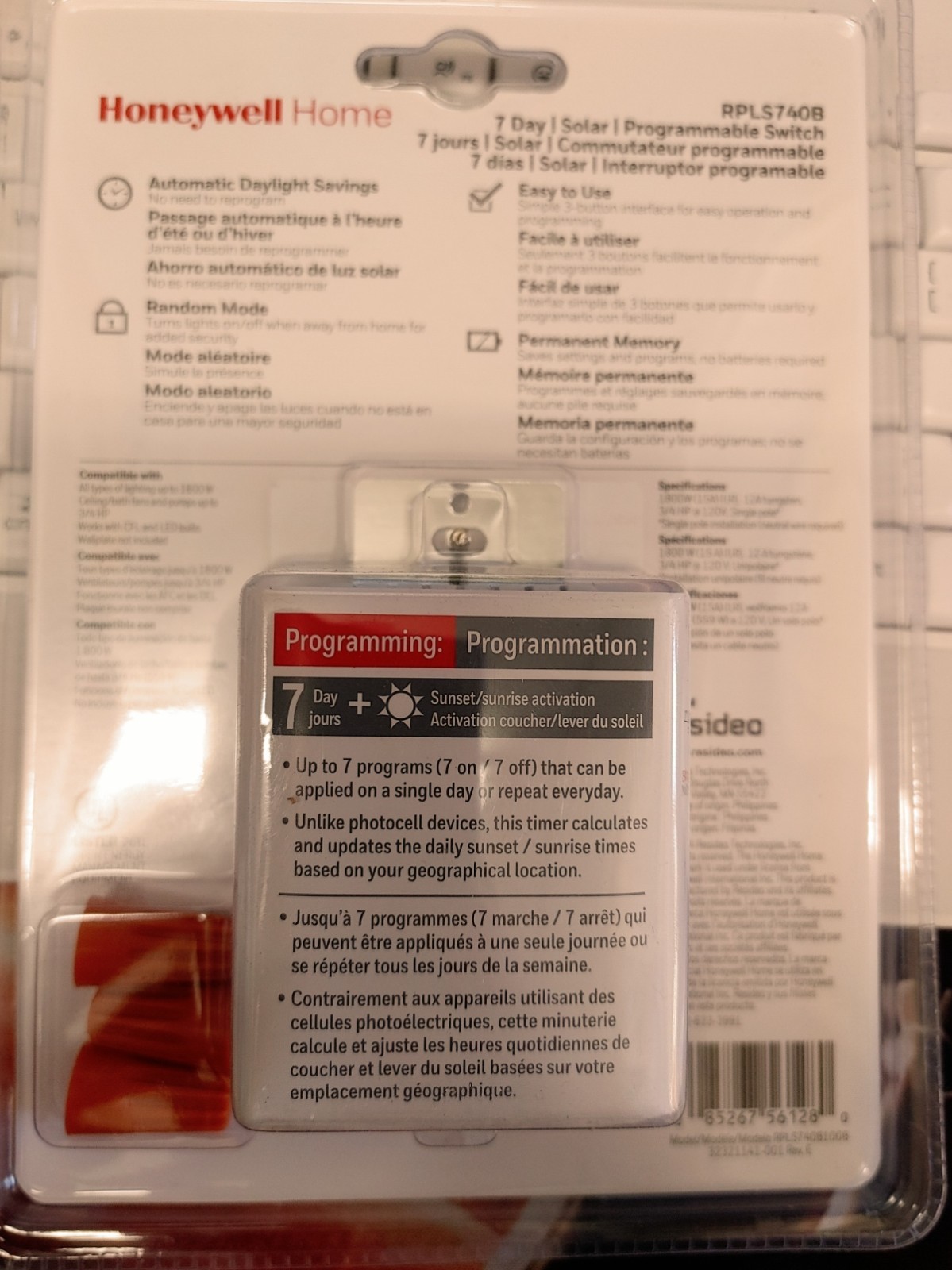 Honeywell 120-Volt 7-Day Programmable In/Out Motor & Light Switch Timer RPLS740B