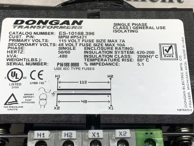 NEW Dongan Single Phase General Use Transformer – ES-10168.396 w/Warranty