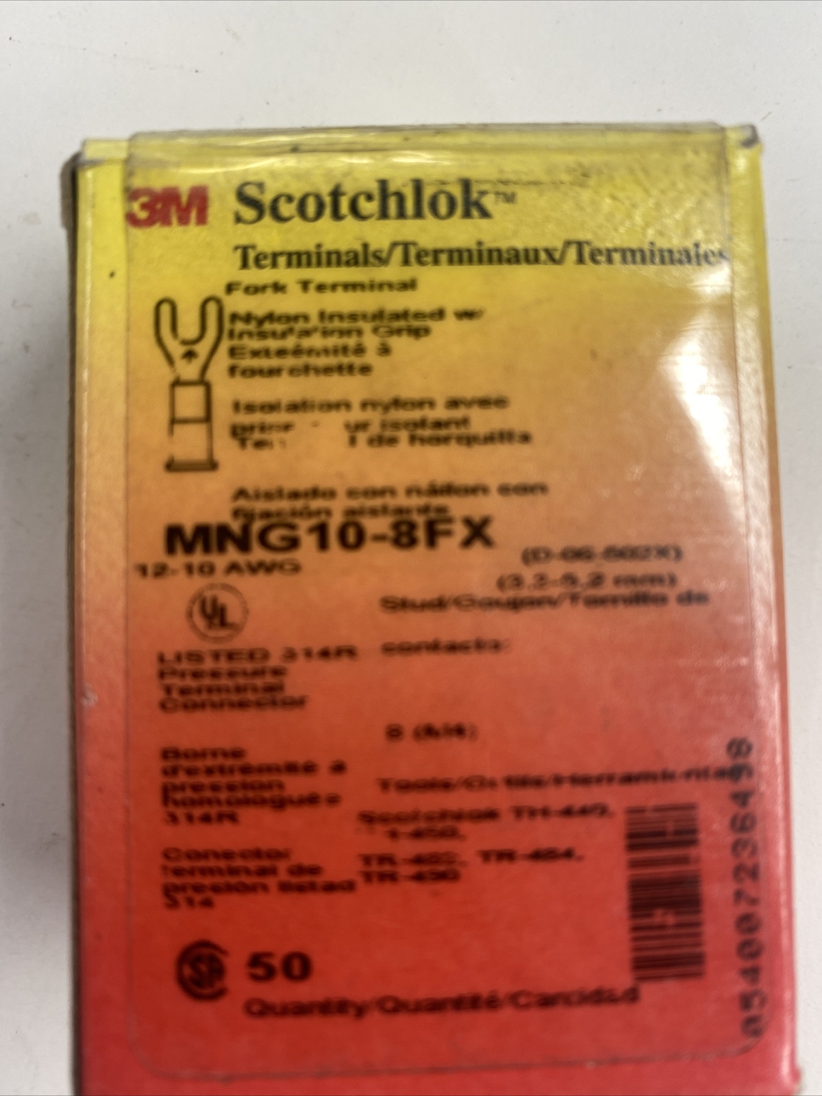 3M Mng10-8Fx 12-10 Awg Nylon Fork Terminal #8 Stud Pk50