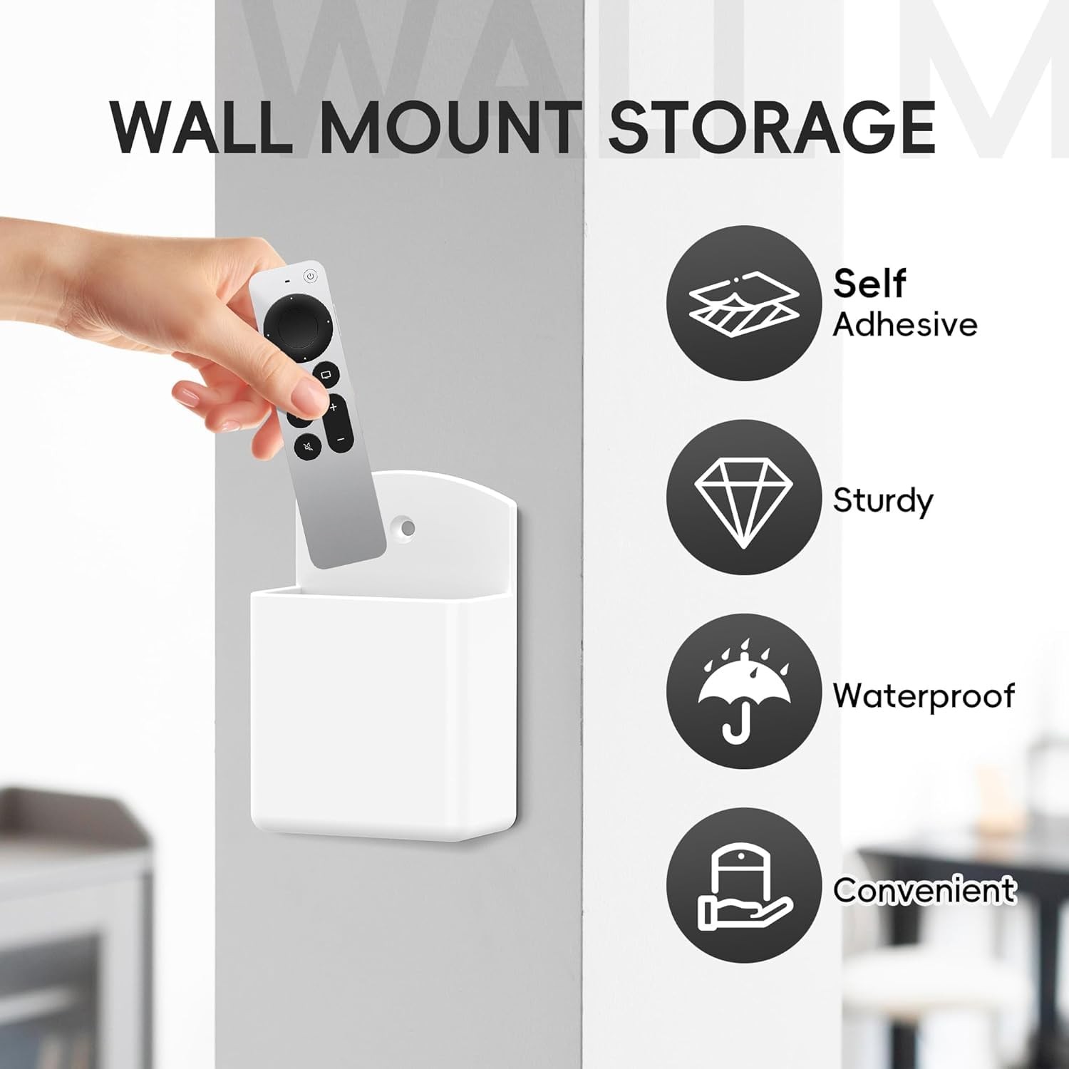 DRQ 4pc Adhesive Remote Control Holder, Wall Mount TV Controller 4Pack, White