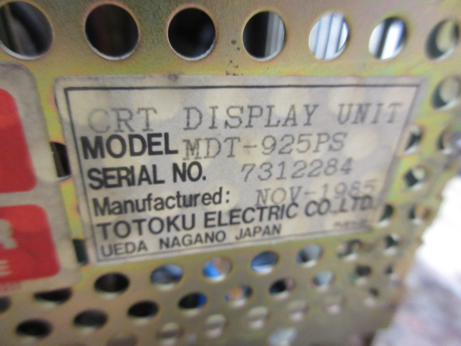 TOTOKU CRT DISPLAY MONITOR MDT-925PS 7315575 EACH 1