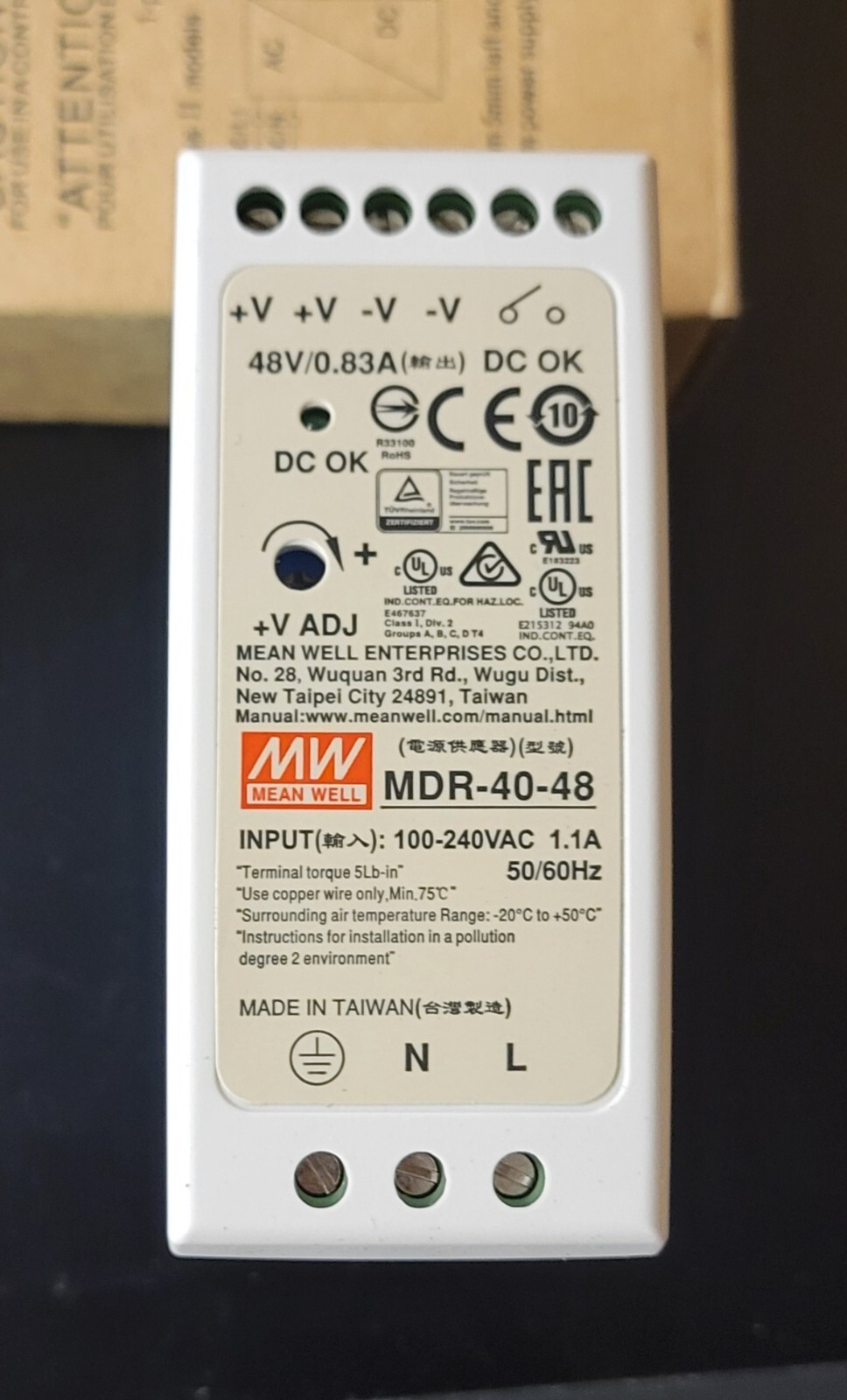 Mean Well MDR-40-48 AC/DC Power Supply – 1 Output – 48V@0.83A – 39.8W