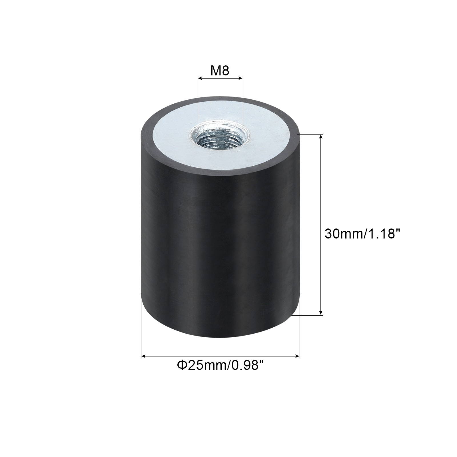 8Pcs 25 x 30mm M8 Thread Female Rubber Mounts, Silent Block Base Block