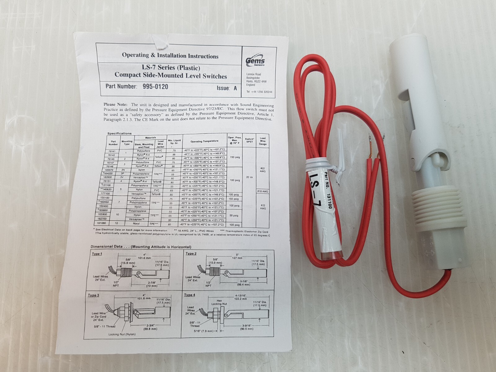 LUMENIS Gems LS-7 Series Level Switch 131100