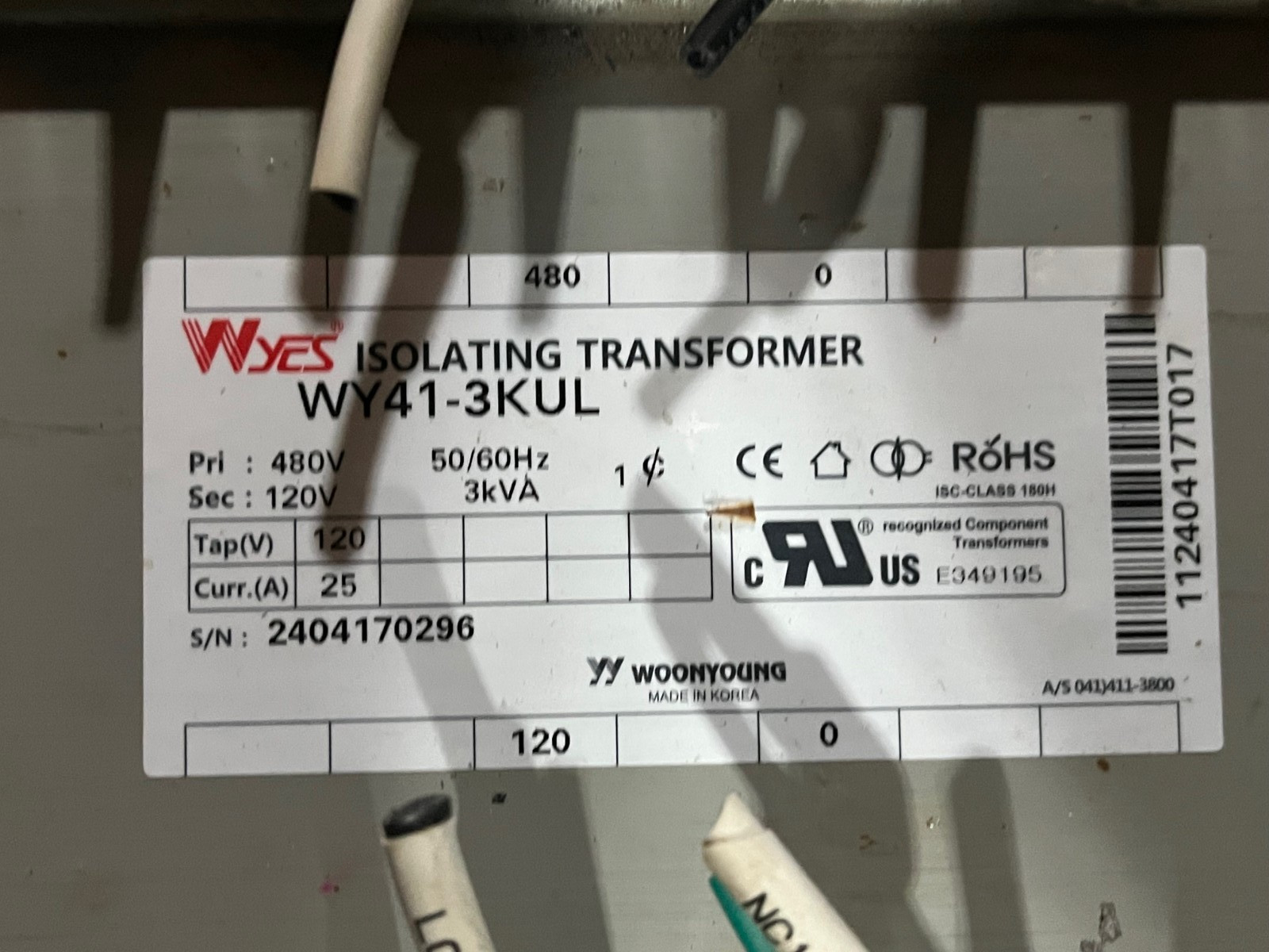 Wyes WY41-3KUL 3kVA Single-Phase Isolation Transformer UL Certified