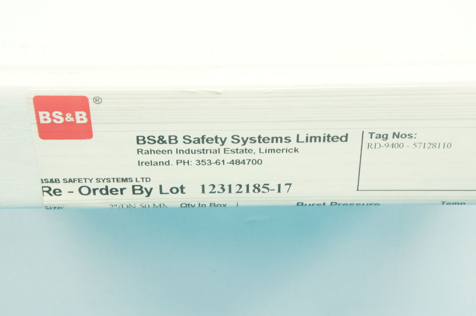 BS&B 12312185-17 SSR break disk 2in.(2″)/DN50 HASTC-276 8.55-10.50bar(G)@145°C
