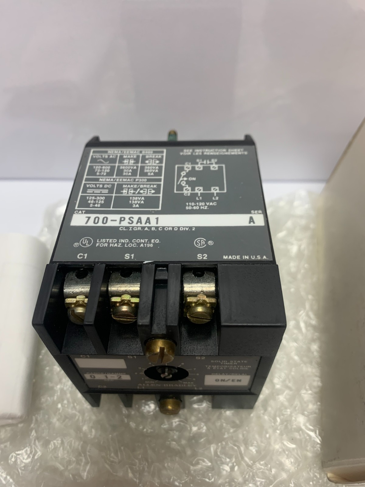 NEW ALLEN BRADLEY 700-PSAA1 /A TIMING RELAY 115-120V 60HZ 110V 50HZ 0.1-2S DELAY