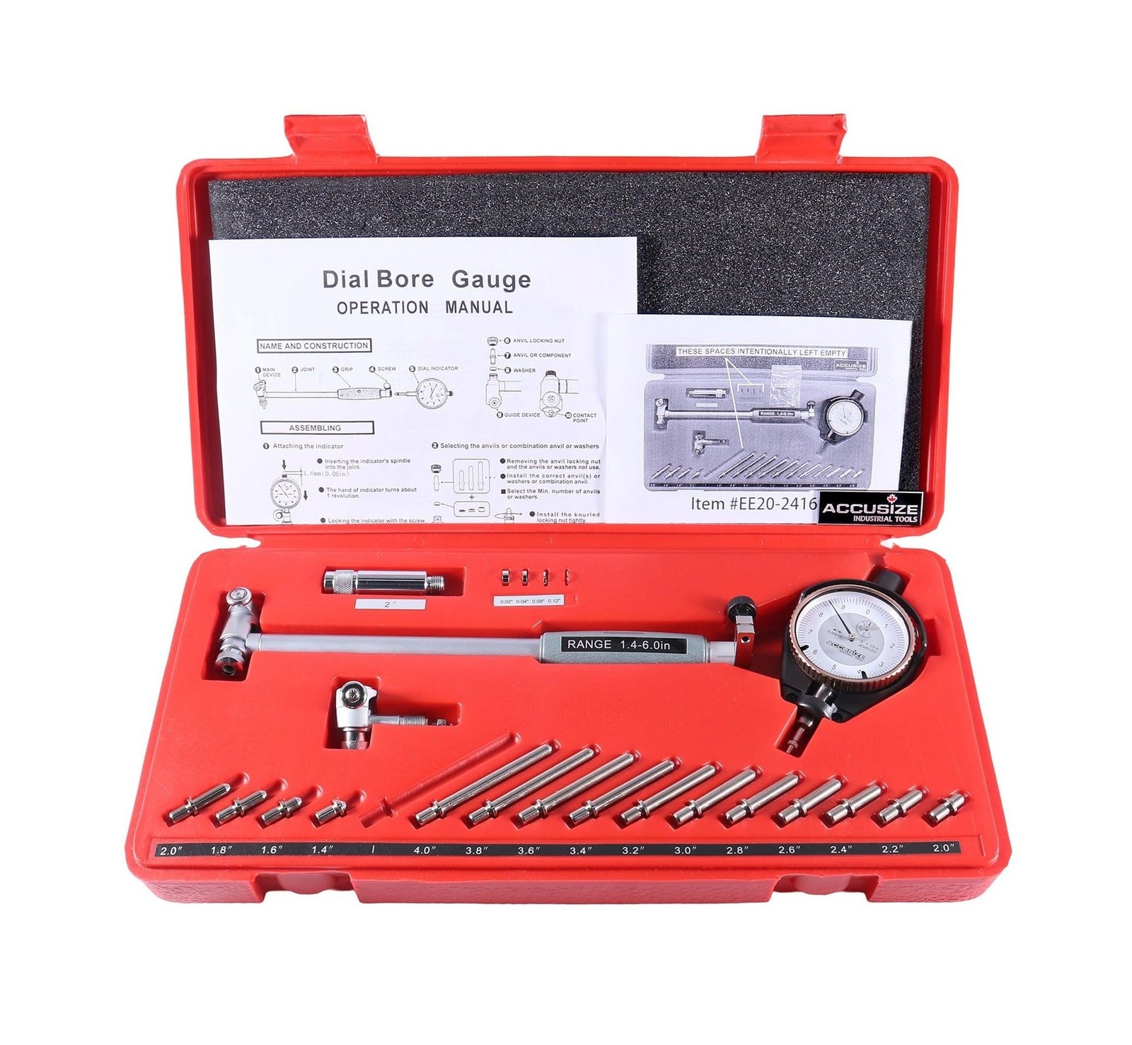Accusize Industrial Tools Dial Bore Gauge Set, 1.4-6 inch Measuring Range, 0….