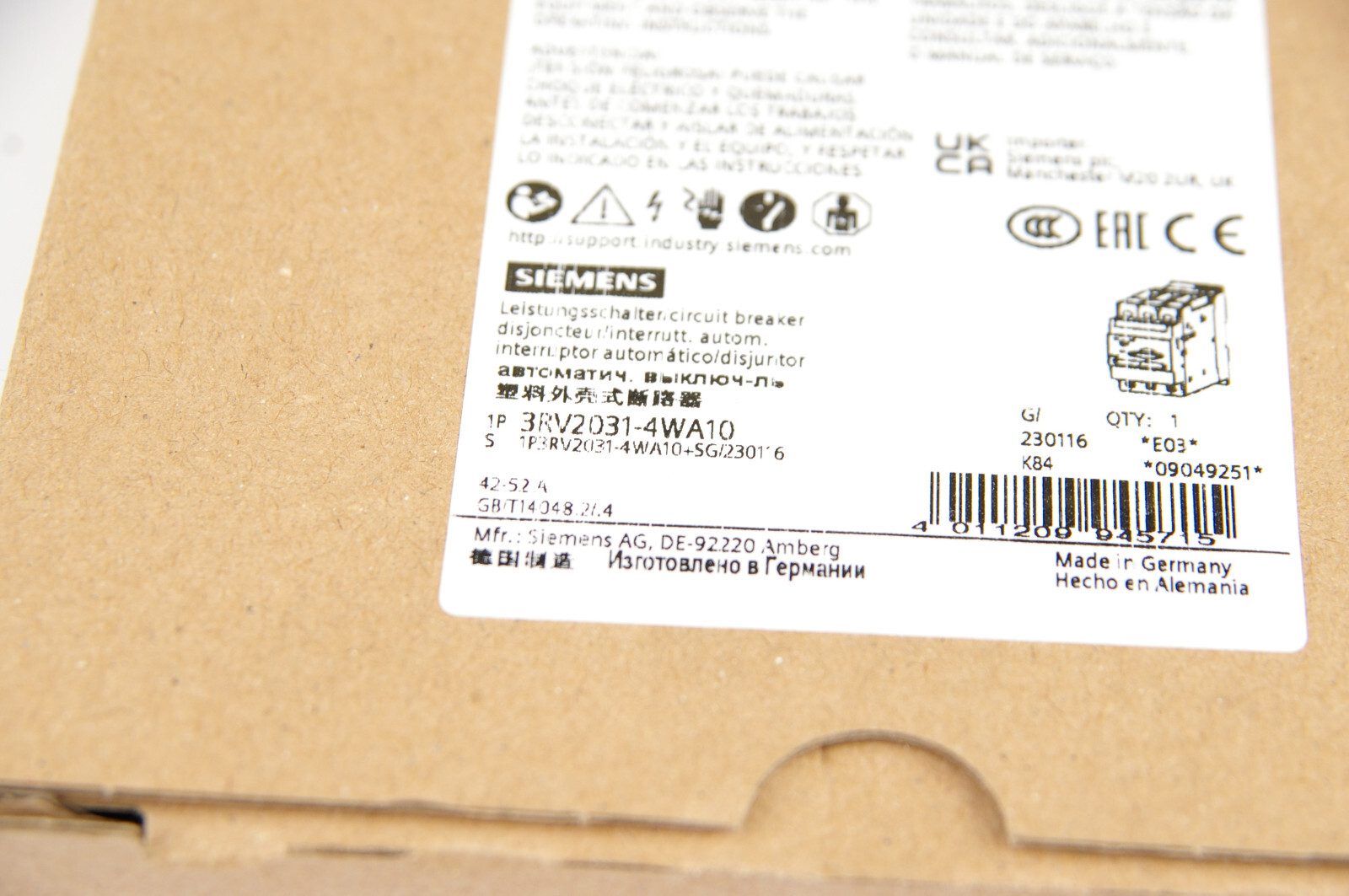 Siemens 3RV2031-4WA10 Circuit Breaker
