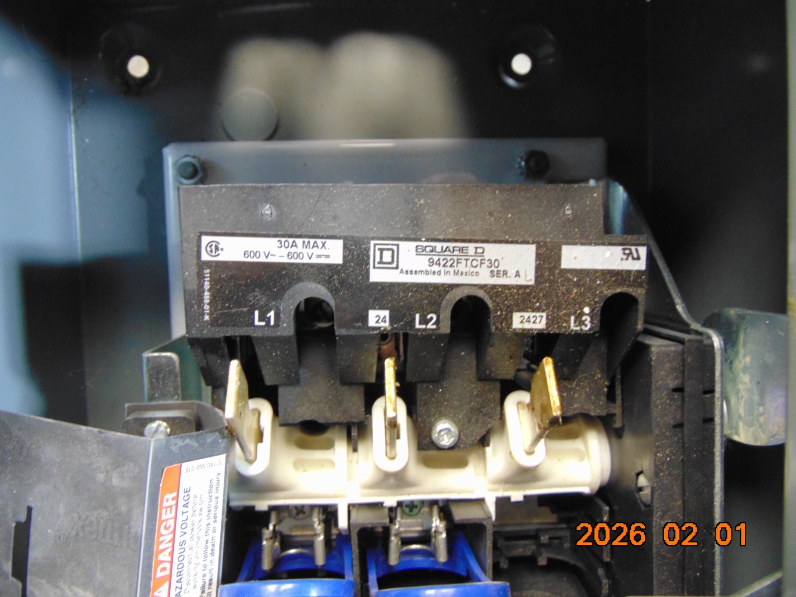 SQUARE D 8538SBG63V02CE4120P1P2SY74 SER K 30A 30 AMP MOTOR STARTER DISCONNECT