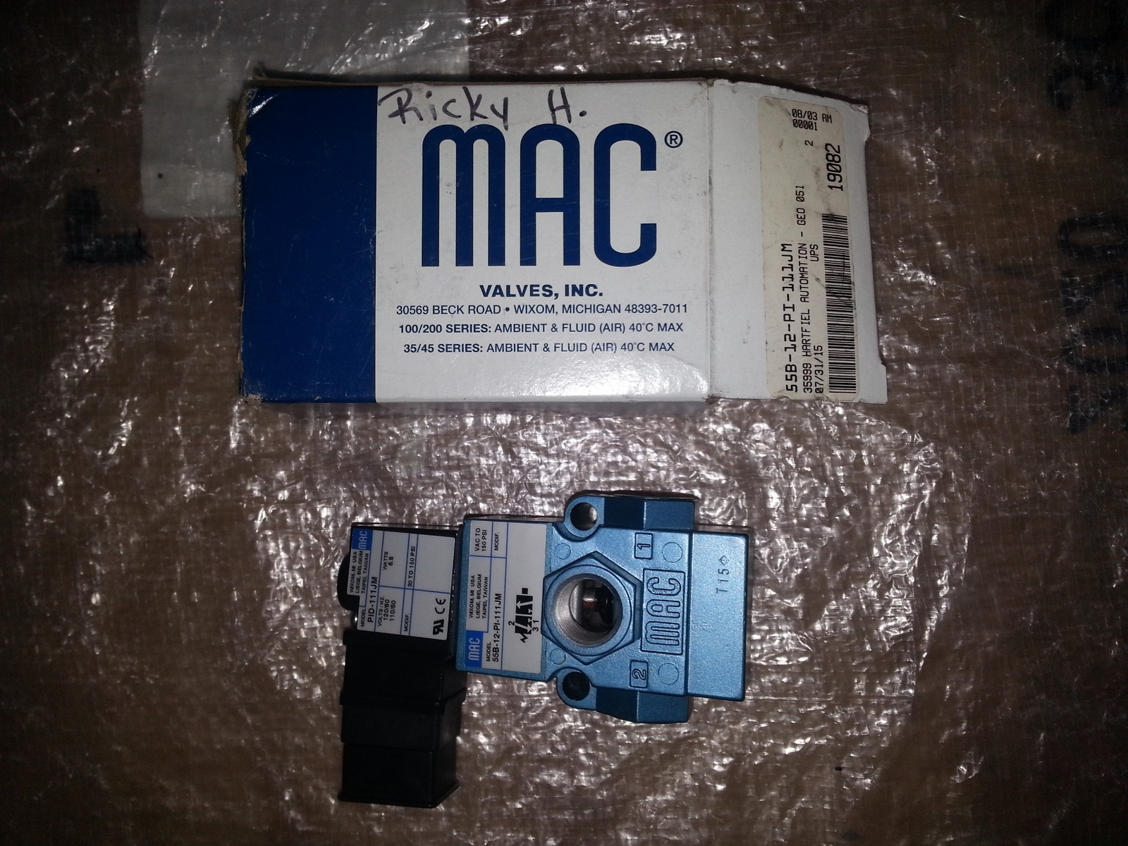 MAC VALVES 55B-12-PI-111JM 35999 HARTFIEL AUTOMATION-GEO 051 19082