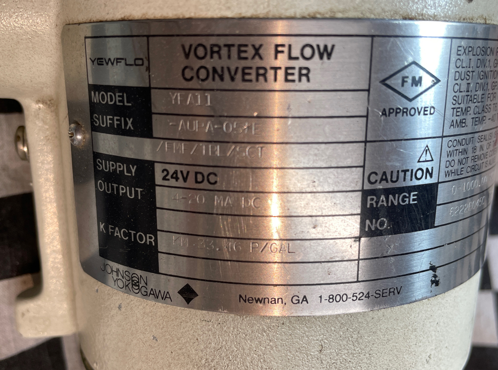 YOKOGAWA Vortex Flow Meter 1″ ANSI, YFA11-AUPA-05*E/FMF/TBL/SCT, LOT OF 3