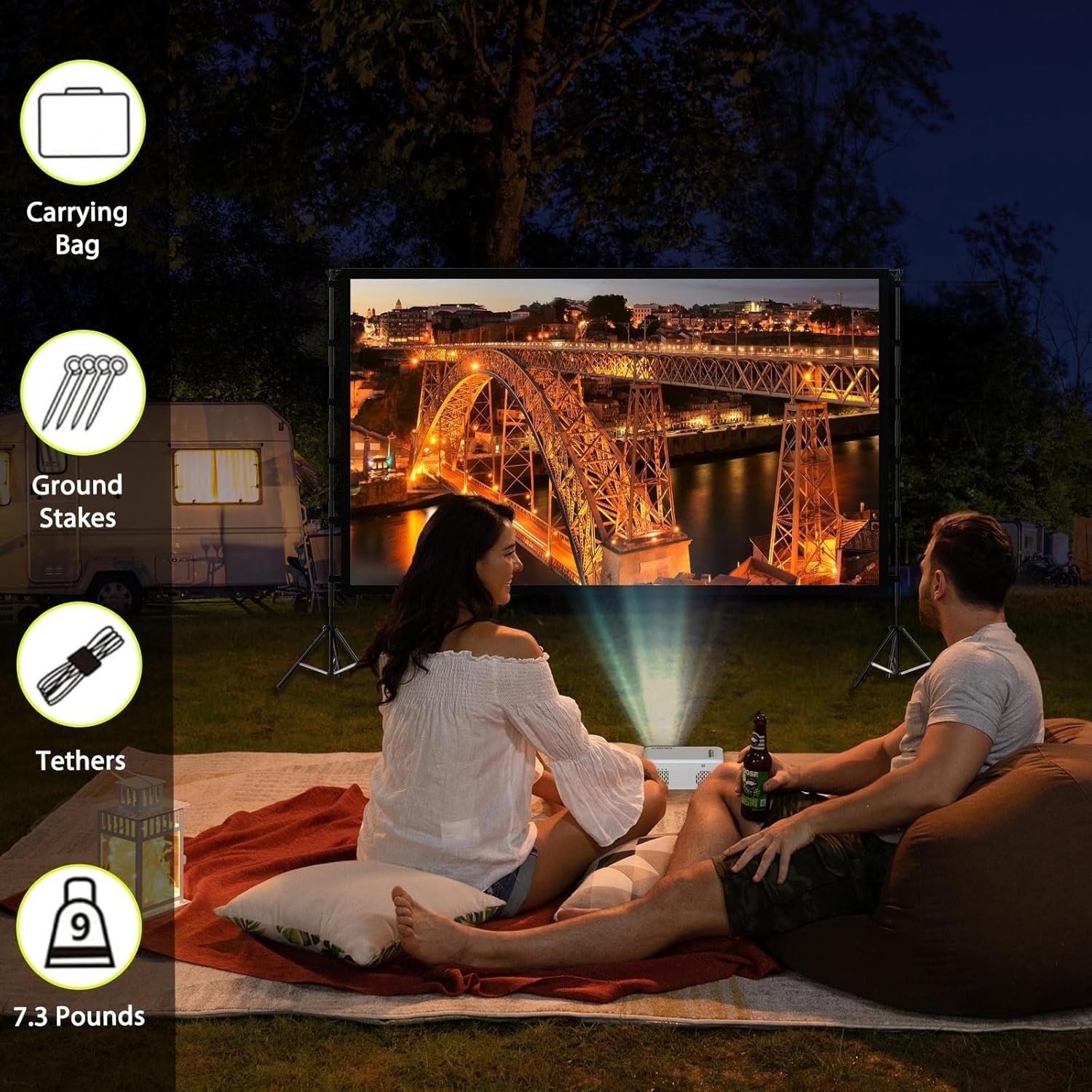 Portable 120″ Outdoor Projector Screen with Aluminum Stand & Carry Bag – Foldabl