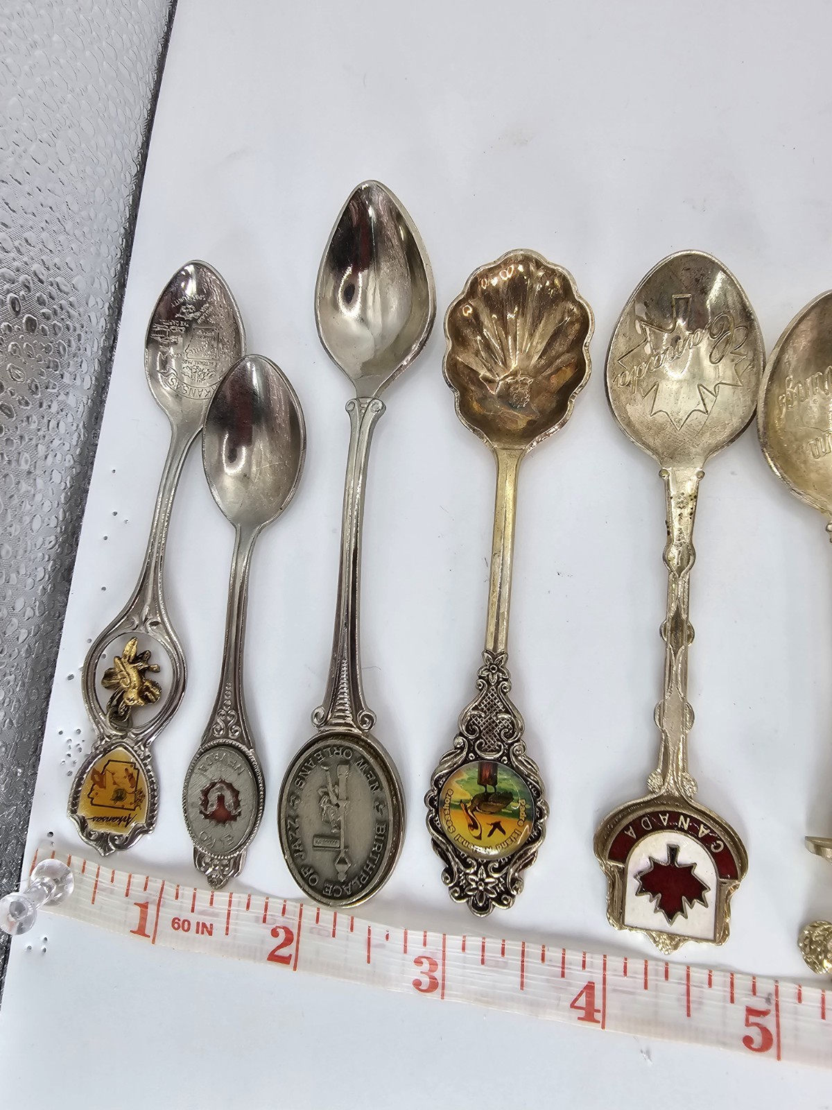 Lot of 18 Souvenir Mini Spoons-States, Places, Countries-Silver Plated, Brass