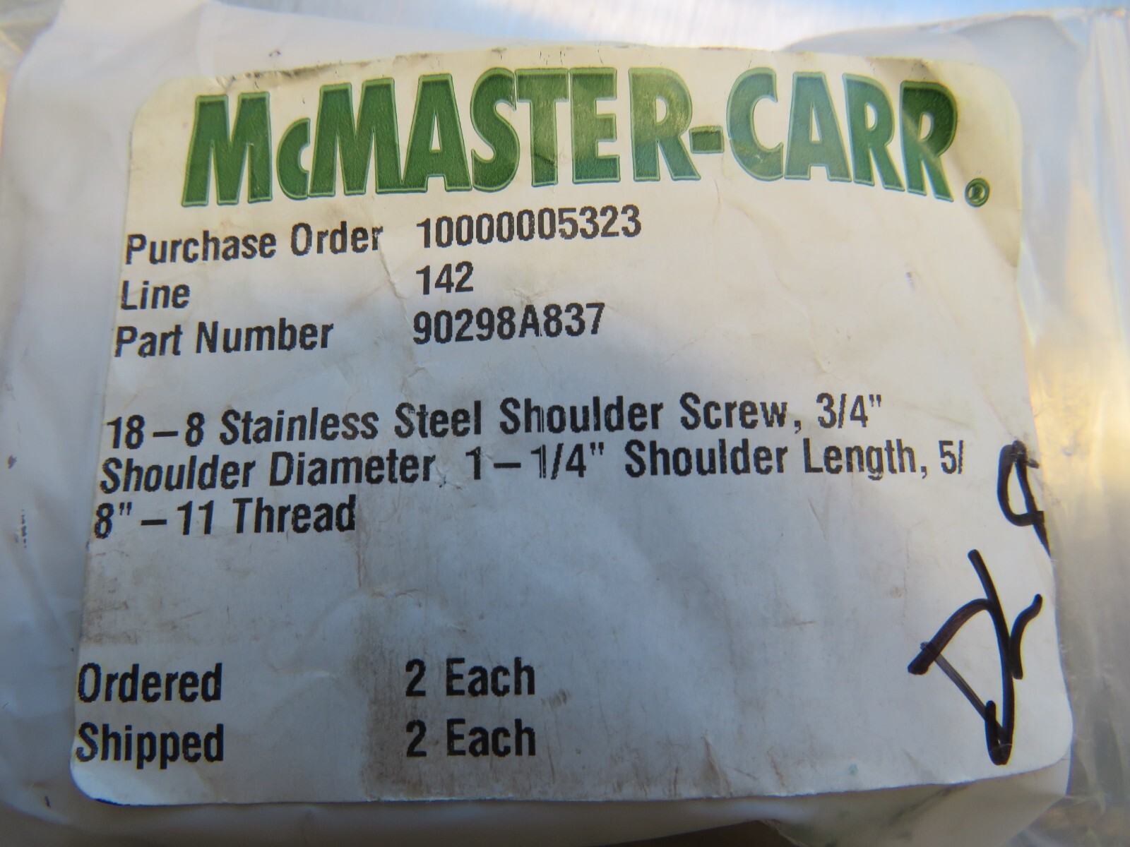 McMaster-Carr 90298A837 18-8 SS Shoulder Screw Lot of 2!