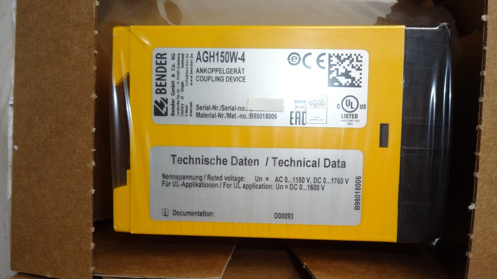Bender AGH150W-4 ABB B98018006 Coupling Device New