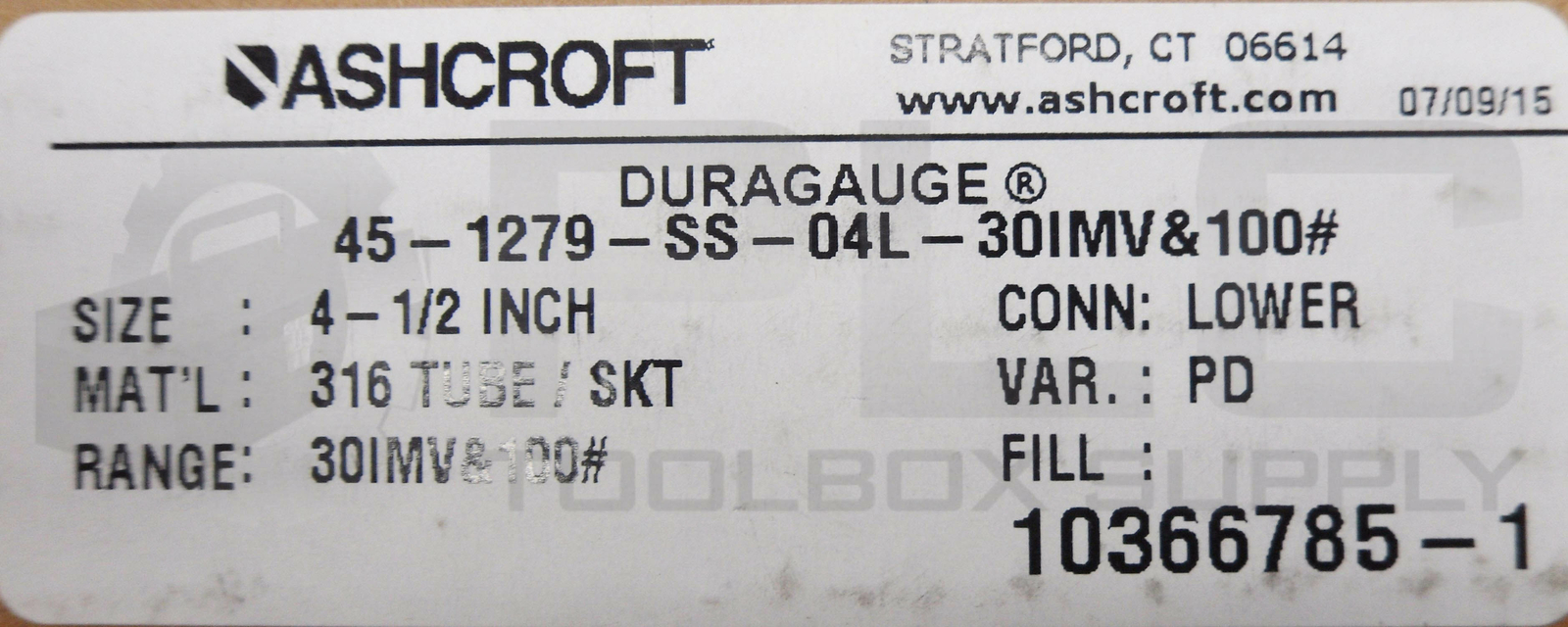 NEW ASHCROFT 45-1279-SS-04L-30IMV&100# PRESSURE GUAGE SIZE 4-1/2INCH