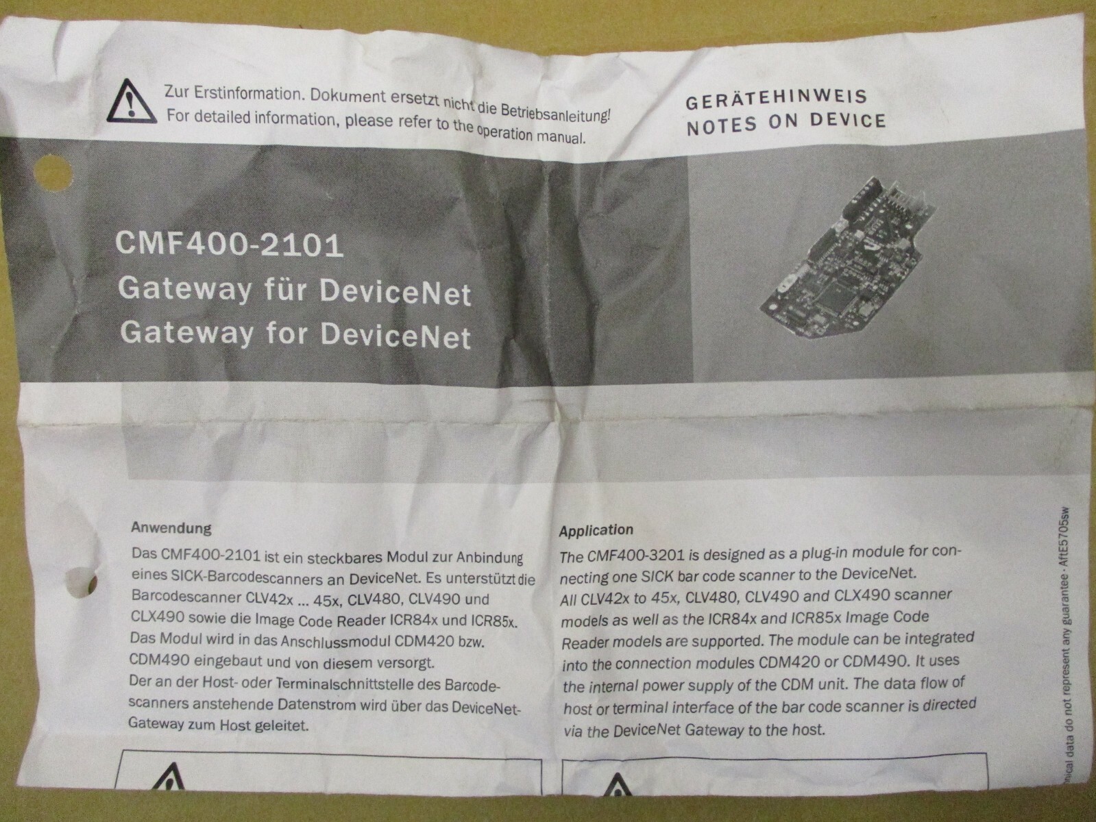 New SICK Sensor Intelligence CMF400-2201 Gateway For DeviceNet A2813DH