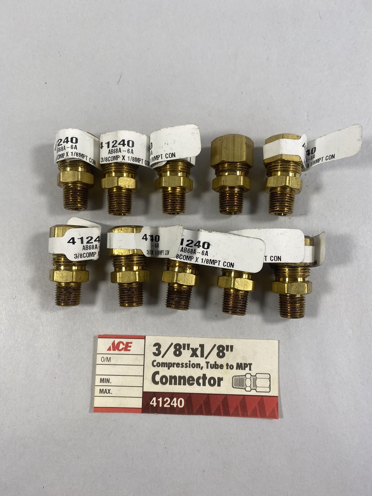 NEW ACE 41240 3/8″ x 1/8” Compression Tube To MPT Connector Fitting Lot Of 10