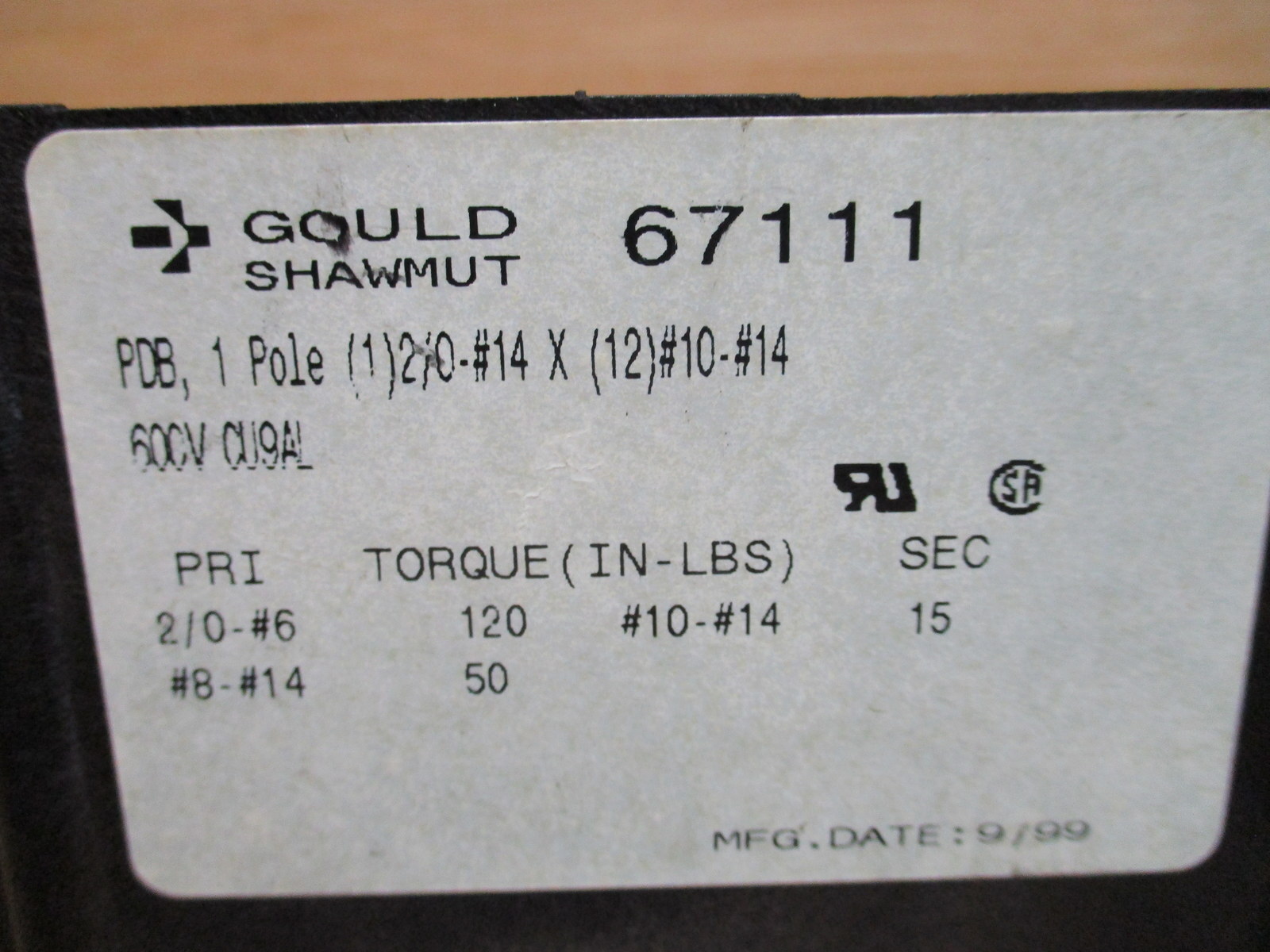 Gould Shawmut 67111 Power Distribution Block