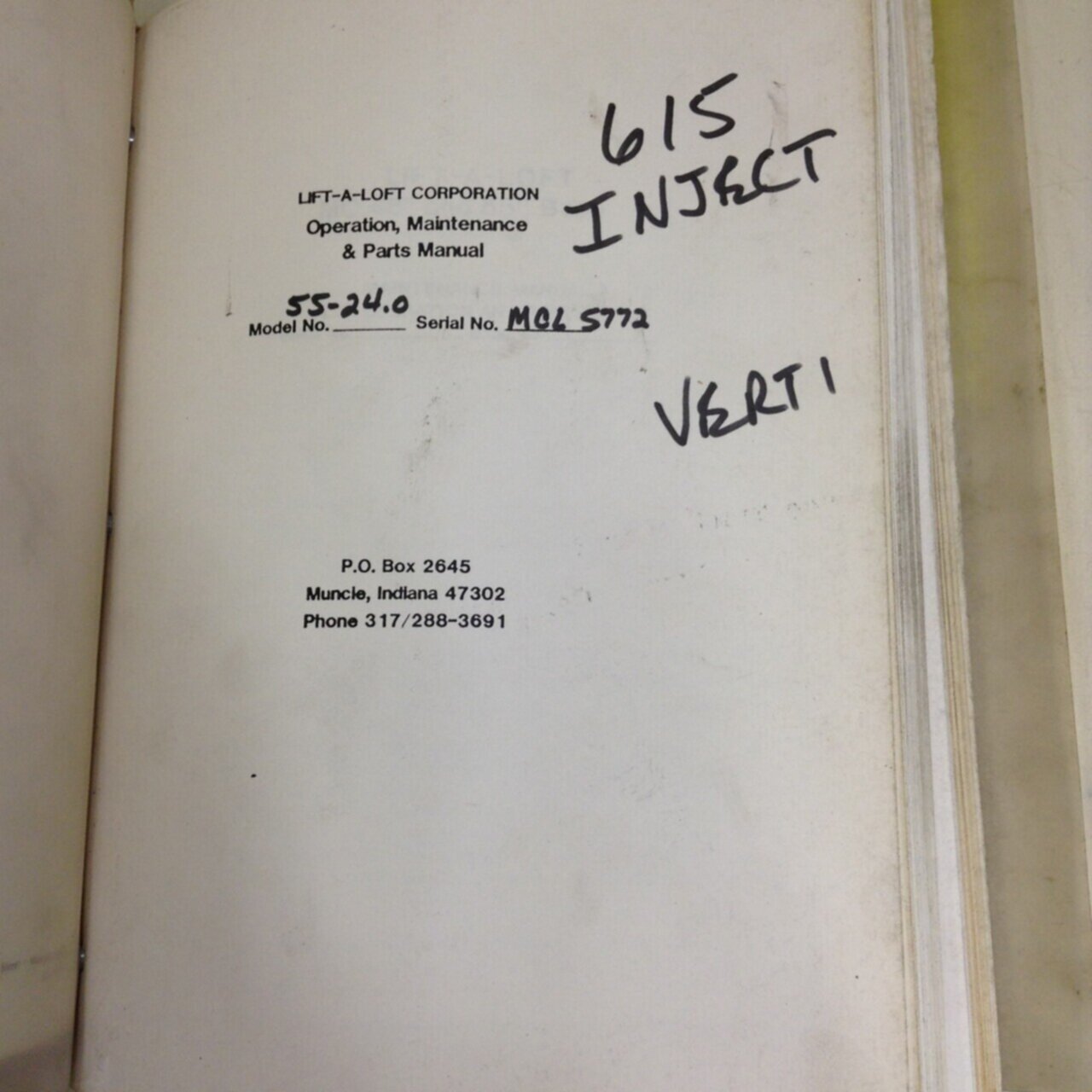 LIFT A LOFT Service Manual 55-24.0 Used #70995
