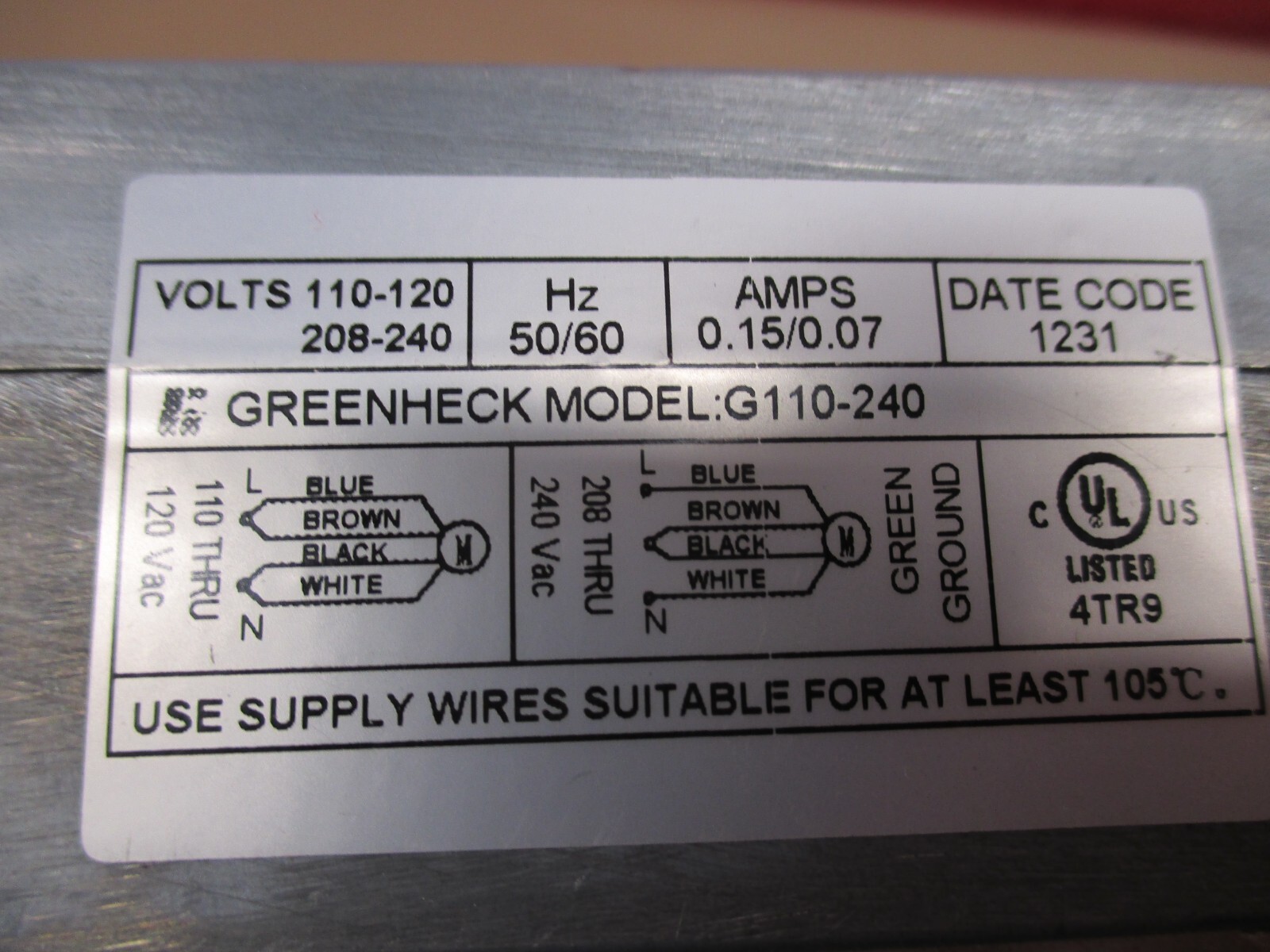 GREENHECK 826840 ASM, MP100A – 110-120 VOLTS, MODEL G110-240 DAMPER NOS