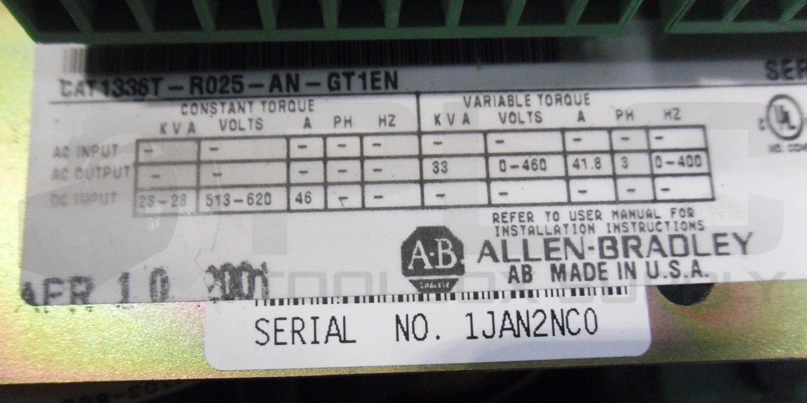 ALLEN BRADLEY 1336T-R025-AN-GT1EN AC DRIVE 620V 46A 400HZ 3PH 41.8A