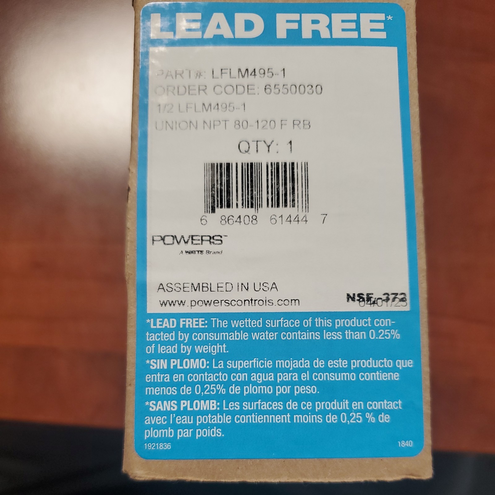Watts Powers 6550030 LFLM495-1 Union NPT 1/2″ 80-120 degree tempering valve