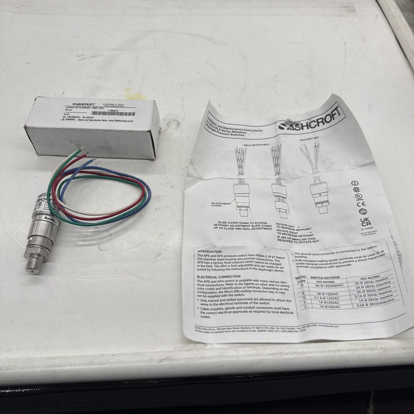 ASHCROFT APAN71H012CS0230#-NSR PressrSwtch,ExplProof,SPDT,6to30psi 36K045
