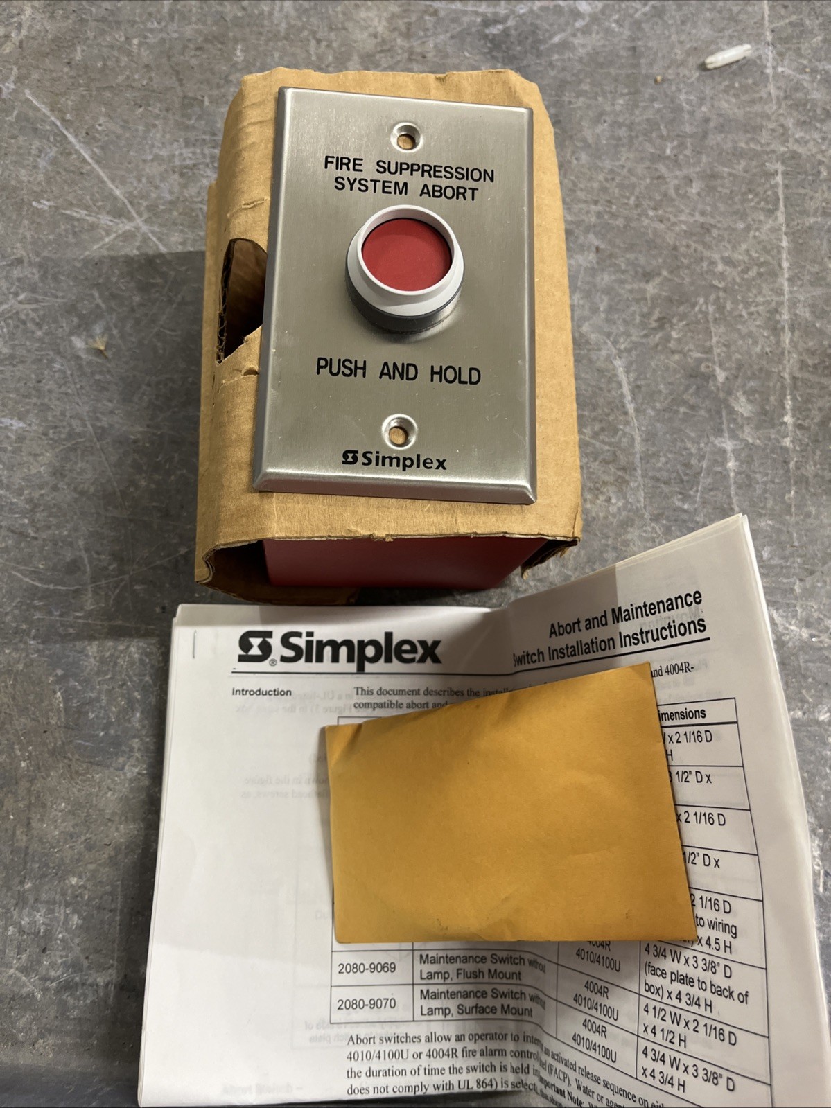 2080-9068 SIMPLEX Fire Suppression System Abort Button With Back Box