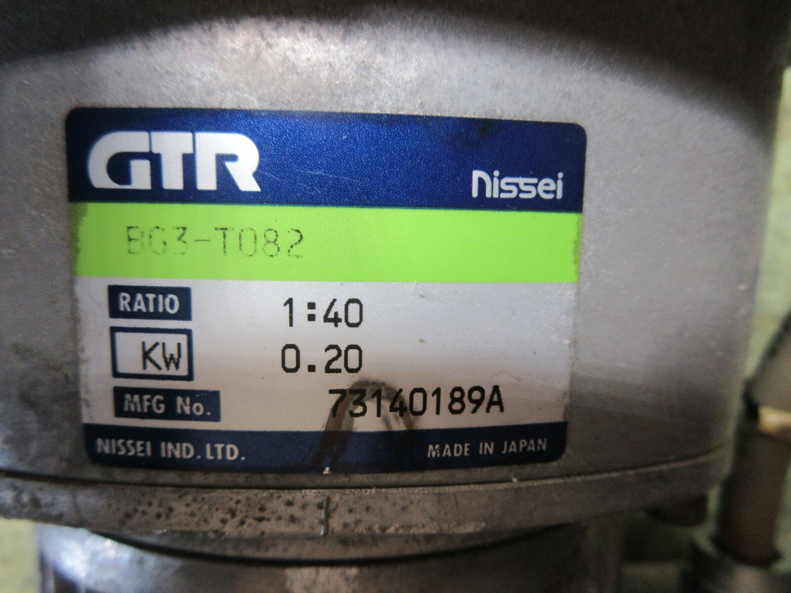 NISSEI HITACHI SEIKI HG400 MOTOR TET-10 0.2KW GTR BG3-T082 1:40 0.20KW WARRANTY