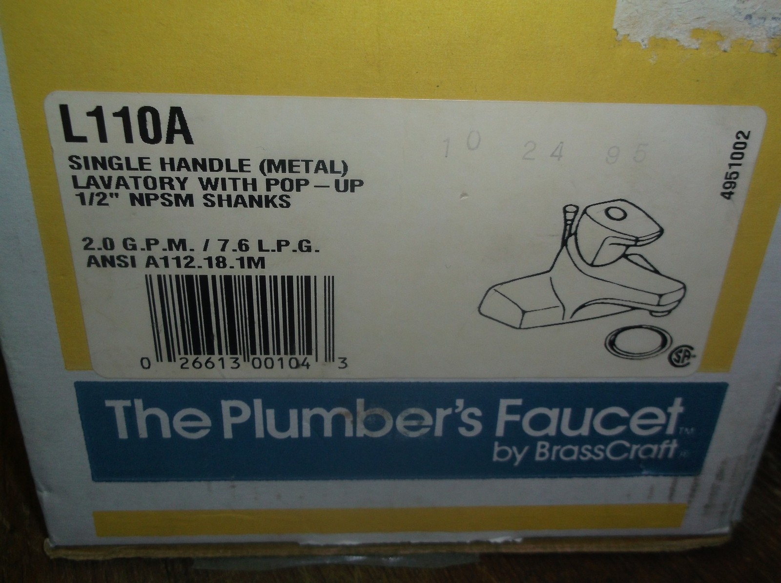 NEW BrassCraft L110A Single Handle Lavatory Faucet *FREE SHIPPING*
