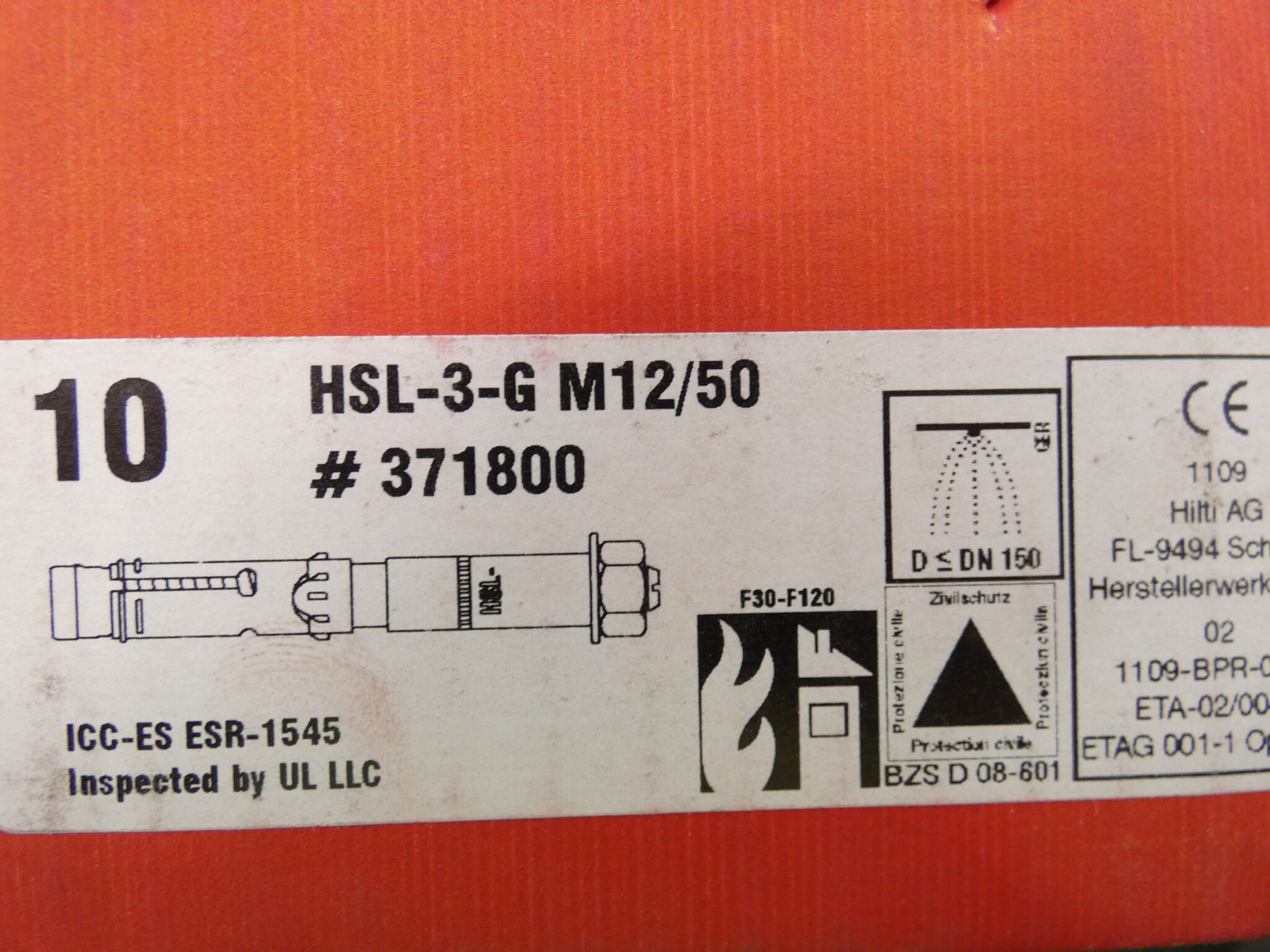 *Pack of 10* Hilti HSL-3-G M12/50 Anchor Bolts 371800 164MM Carbon – NEW Surp…