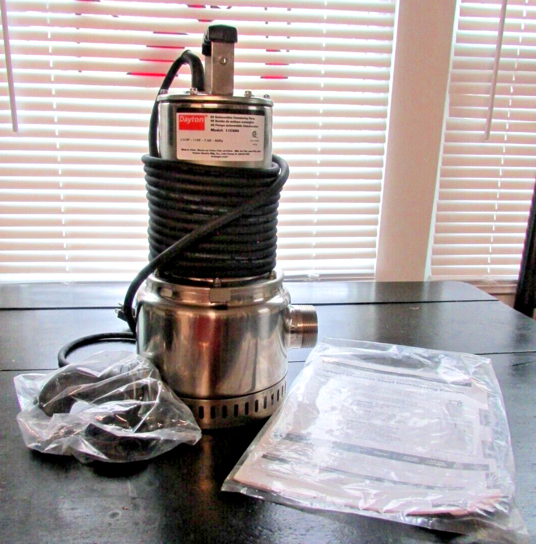 Dayton 11C686 Submersible Dewatering Pump 1/3HP 115V 75A 60Hz