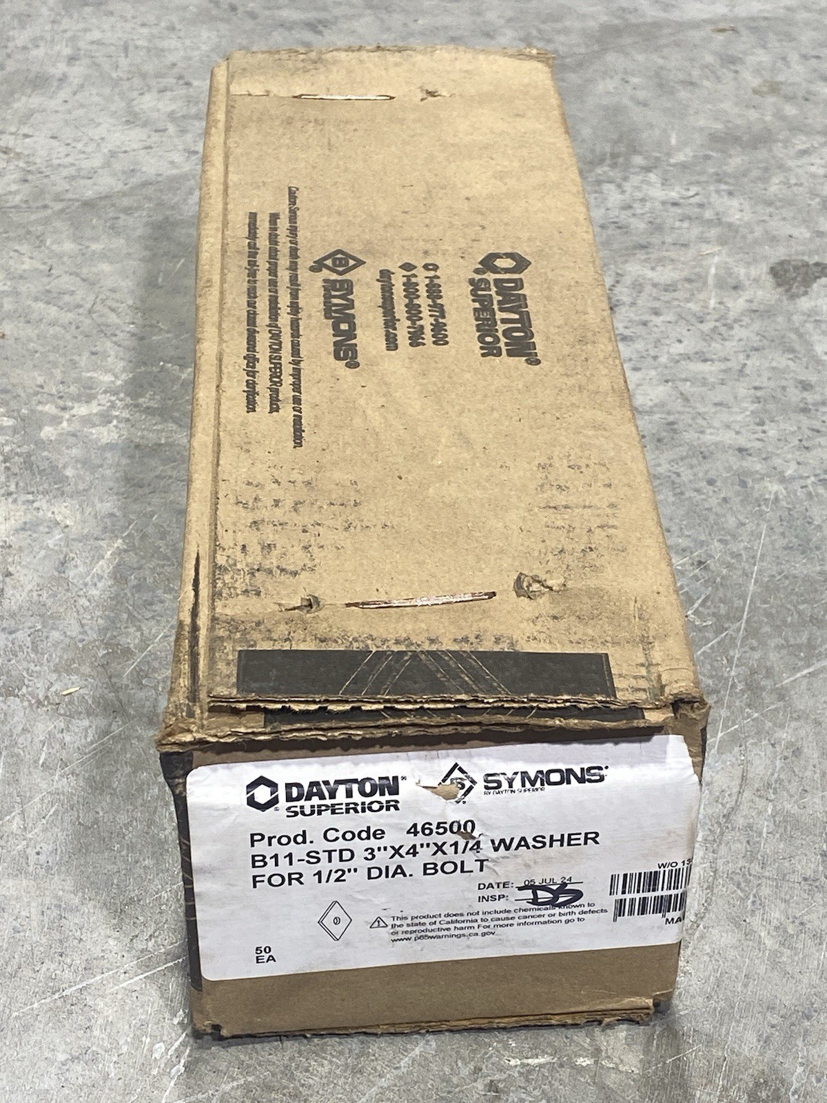 QTY 50 Dayton Superior B11-STD 3″ x 4″ x 1/2″ Washer for 1/2″ Dia Bolt 46500 New