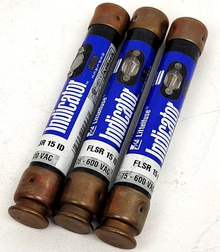 LOT OF 3 LITTELFUSE FLSR 15 ID DUAL ELEMENT TIME DELAY FUSES 600VAC