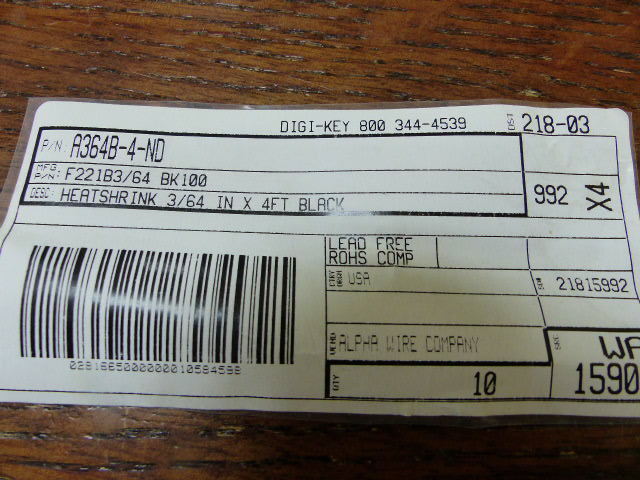 3M F221B3/64BK100 Qty of 1 per Lot HEATSHRINK 3/64 IN X 4FT BLACK LOT INCLUDES
