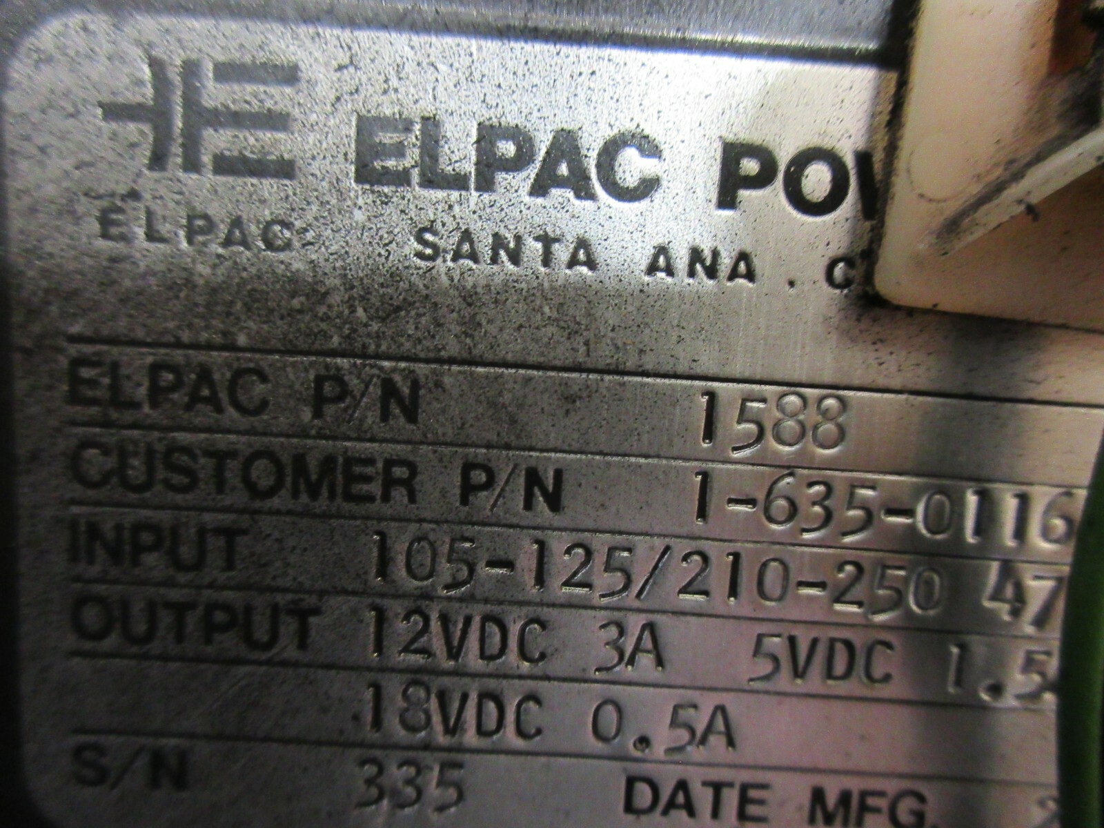 ELPAC POWER SUPPLY PAC P/N 1588 1-635-0116 105-125/210-250