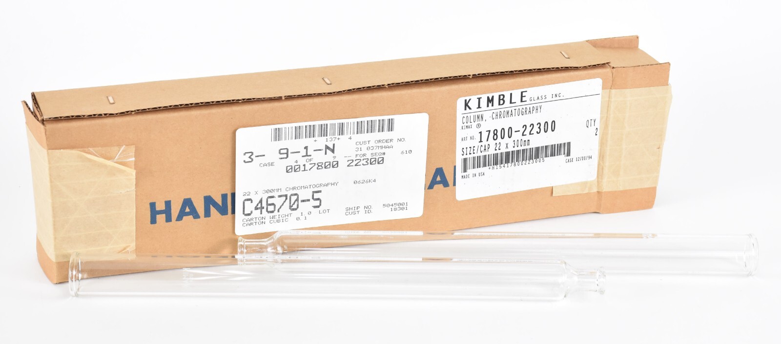 Kimble 17800-22300 Glass Column Chromatography 22x300mm Pack of 2 Z9