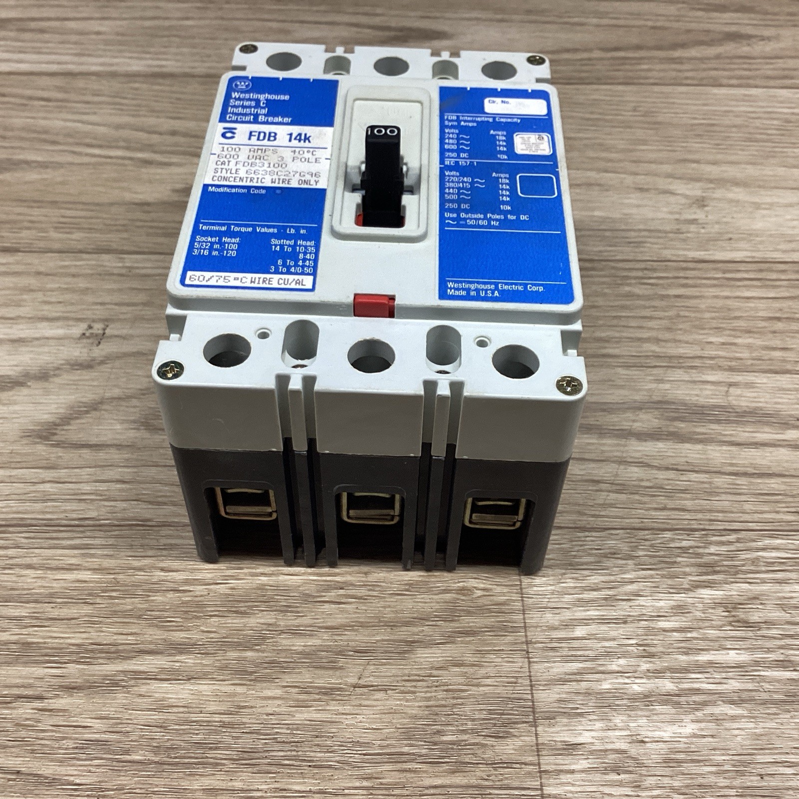 WESTINGHOUSE SER. C FDB 14K 100A 3P 600V FDB3100 CIRCUIT BREAKER #813D100PR6*CO