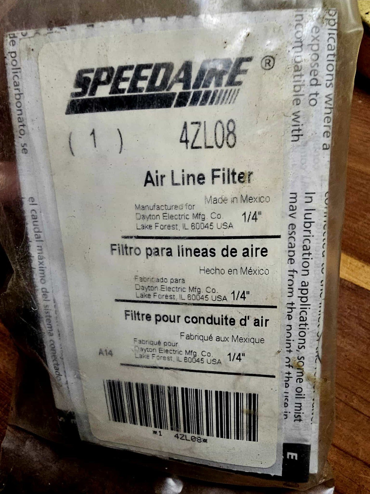 Speedaire 4Zl08 Compressed Air Filter, 150 Psi, New. Free Shipping